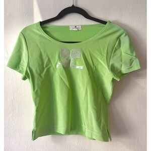 courreges Paris Lime Green T Shirt Logo Japan Size 9Y / Women's Small